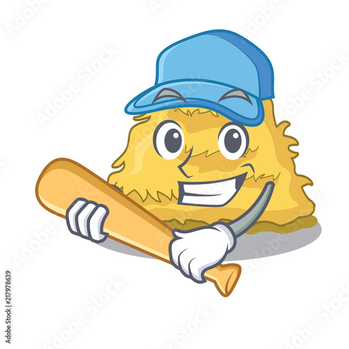 Playing baseball hay bale character cartoon photo