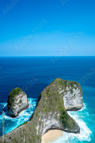 Top view of Karang Dawa bay, Kelingking beach. Nusa Penida Island