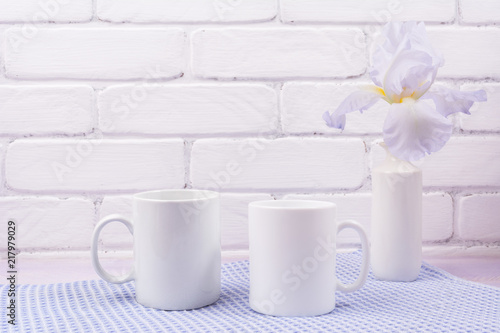 Two coffee mug mockup with iris flowers