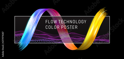 Colorful flow poster data techno. Realistic wave.