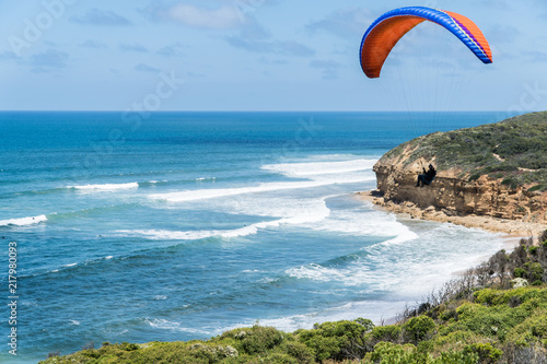 feeling of freedom from Paraglider at bells beach over the ocean