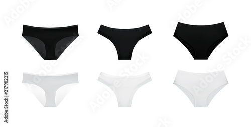 Women underwear, black and white realistic undies set, vector eps10 illustration