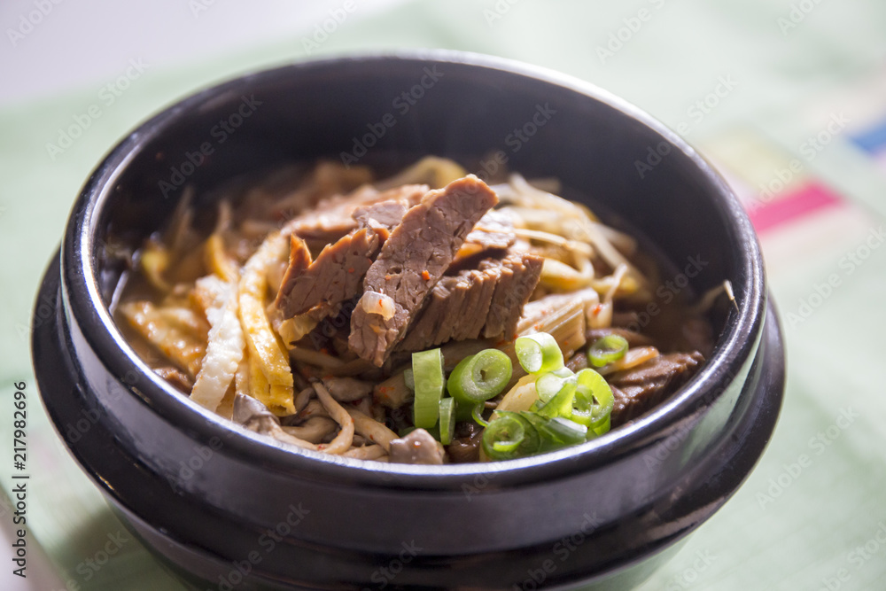 Spicy Korean soup which is called Yukgaejang Spicy Korean soup which is called Yukgaejang