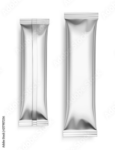 Universal mockups of blank packaging sticks. Front and back view. Vector illustration isolated on white background, ready and simple to use for your design. EPS 10.