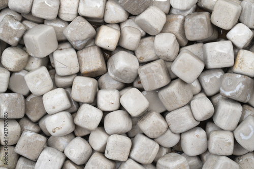 Close up white cube gravel background