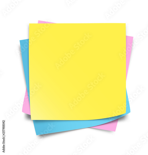 Set of colorful note papers with curled corners isolated on white background. Vector illustration. Can be use for your design, presentation, promo, adv. EPS10.