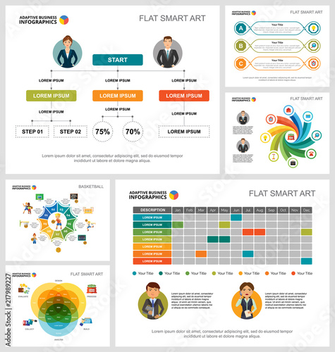 Colorful basketball or finance concept infographic charts set. Business design elements for presentation slide templates. Can be used for annual report, advertising, flyer layout and banner design.