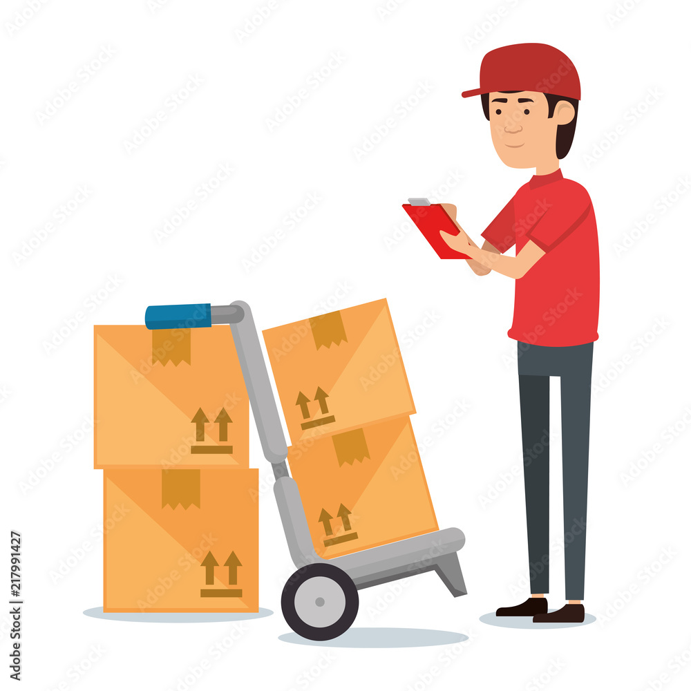 delivery worker with cart boxes delivery worker with cart boxes