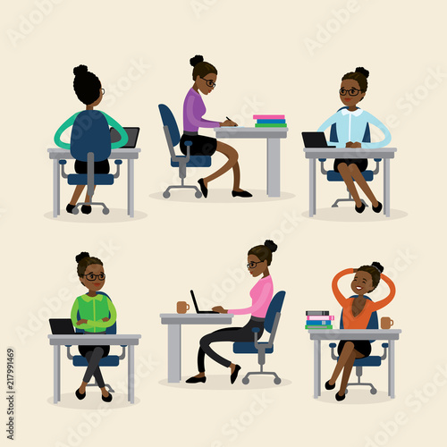 office worker in the workplace in various poses