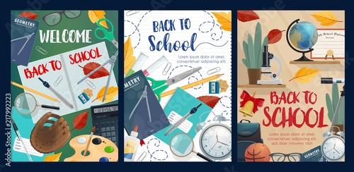 Back to school poster with stationery for studying