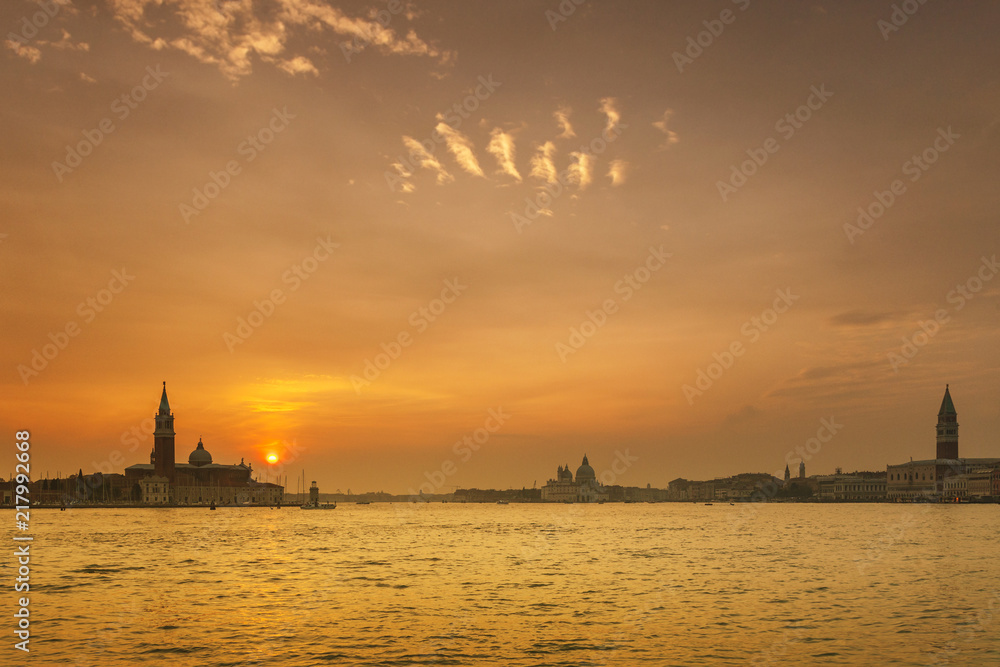Sunset over Venice's Grand Canal with views of the island of San Giorgio and St. Mark's Square