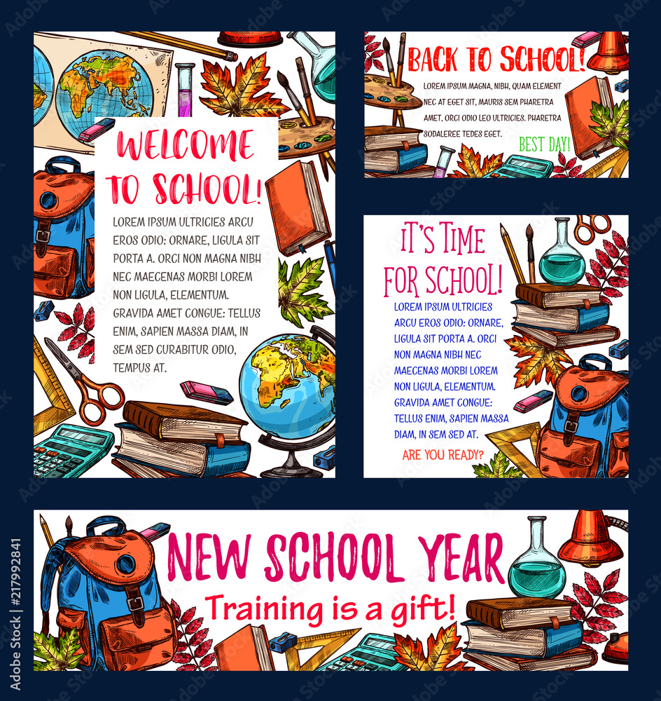 Back to school sketch banner or greeting card