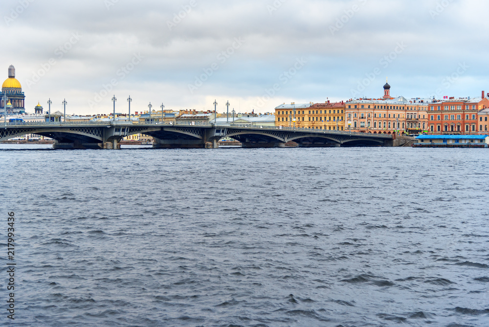 View of English Embankment and Annunciation Bridge. Saint Petersburg. Russia