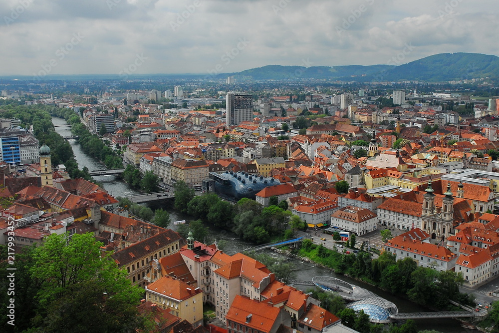Panorama of the cozy Austrian town  Graz