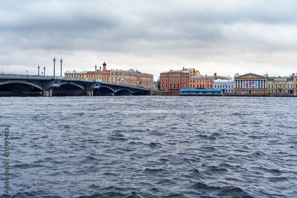 Obraz premium View of English Embankment and Annunciation Bridge. Saint Petersburg. Russia