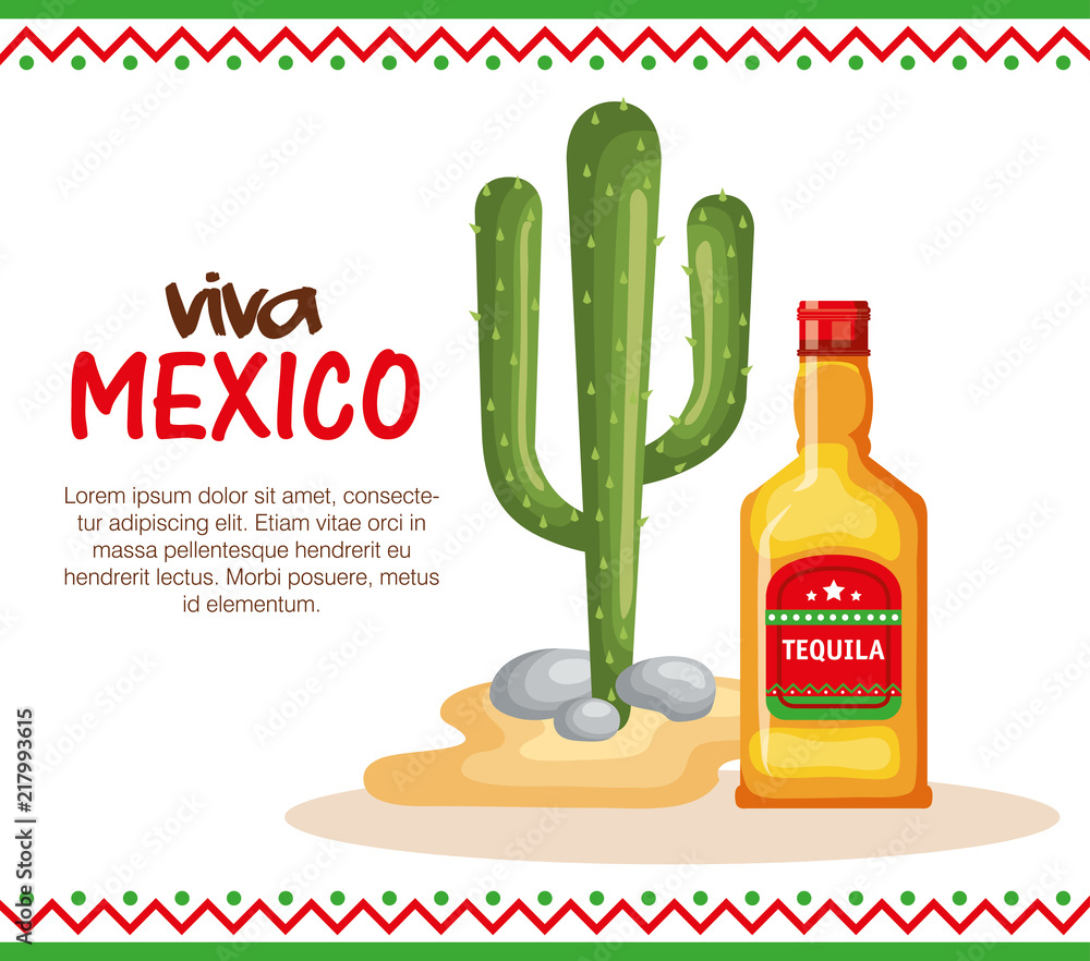 mexican culture cactus with tequila Stock Vector | Adobe Stock