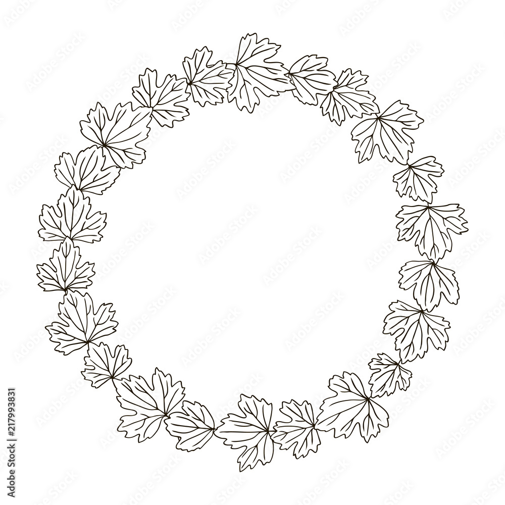 vector contour carved leaf wreath circle frame border coloring book