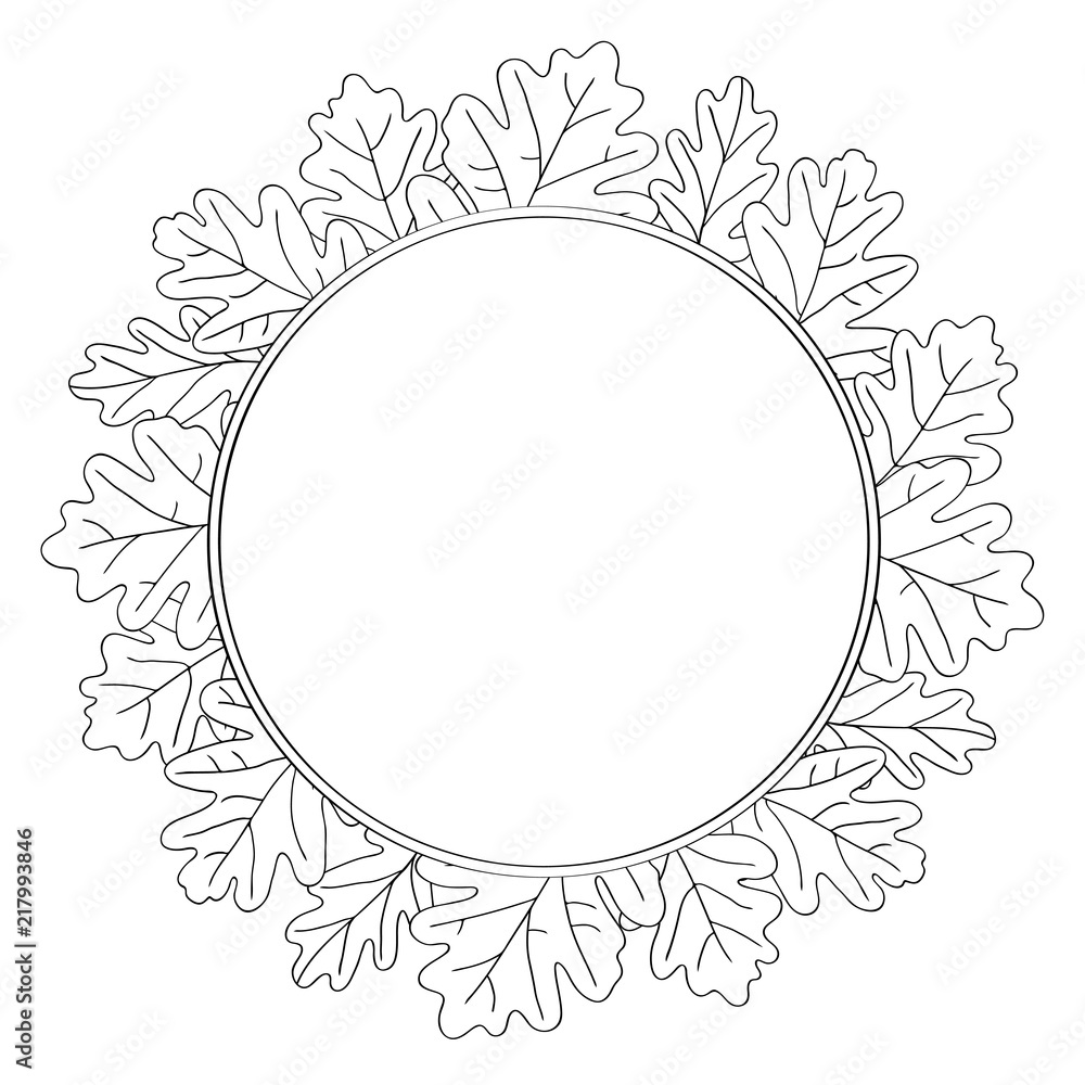 vector contour oak leaf wreath circle frame border coloring book vector contour oak leaf wreath circle frame border coloring book