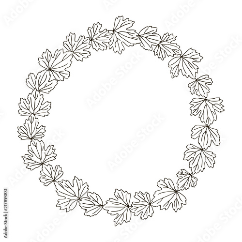 vector contour carved leaf wreath circle frame border coloring book