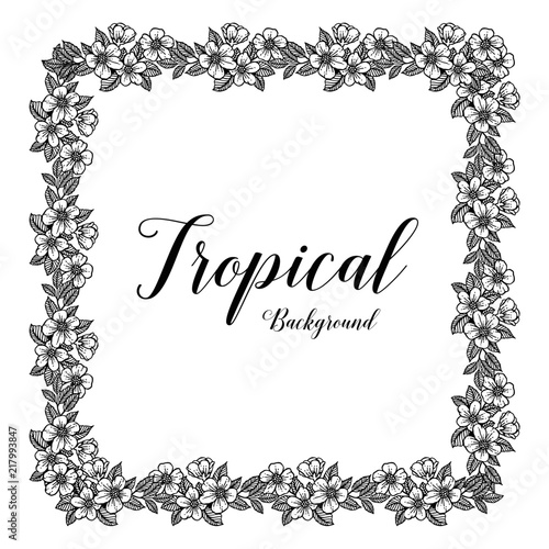 Card of tropical hand draw with flower vector illustration