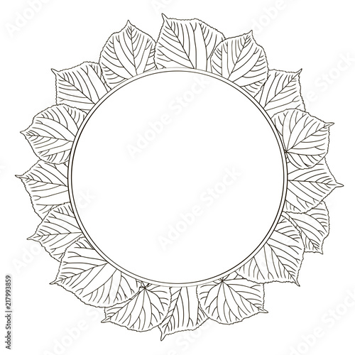 vector contour linden leaf wreath circle frame border coloring book