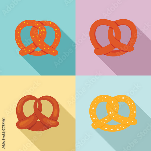 Pretzel sticks oktoberfest bagel bread icons set. Flat illustration of 4 pretzel sticks oktoberfest bagel bread vector icons for web