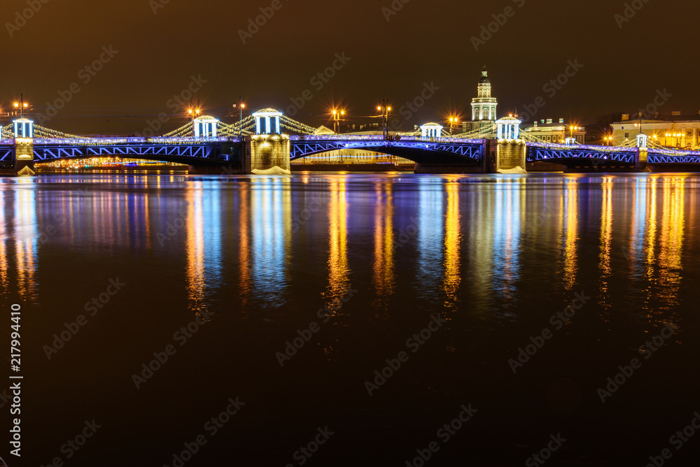 Palace Bridge at night. Saint Petersburg, Russia