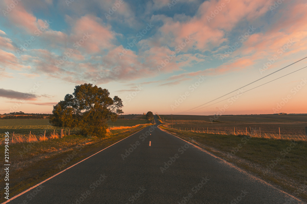 Beautiful Sunset Along Australian Roads and Fields