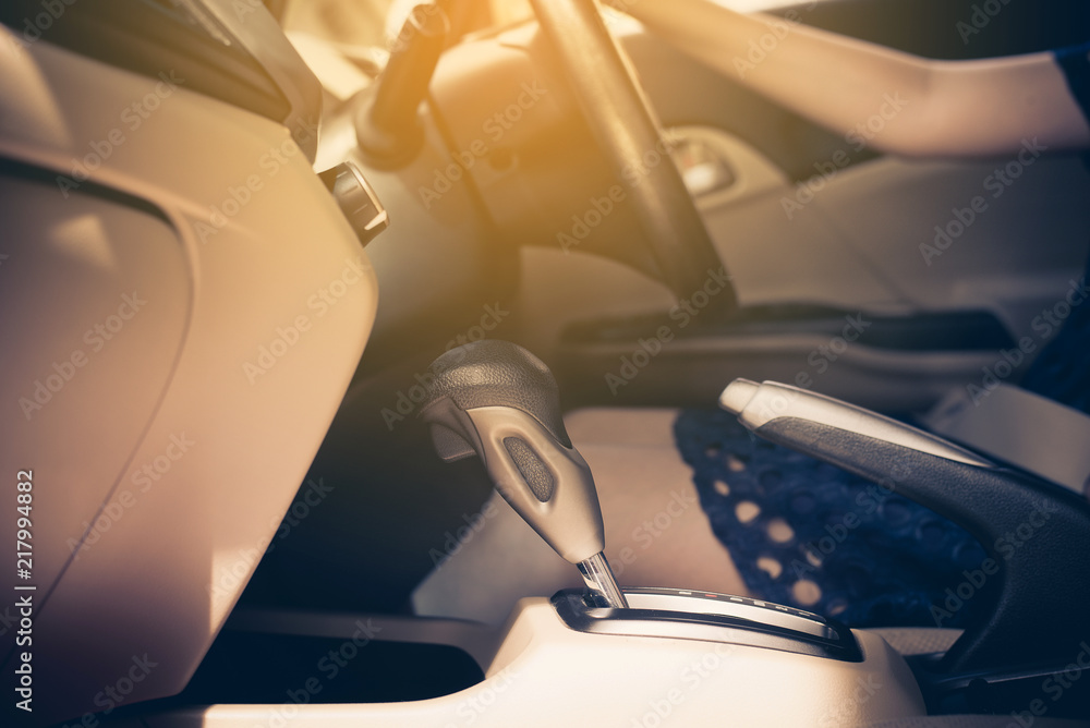 Automatic gear shift system in new modern car,Cropped image Automatic gear shift system in new modern car,Cropped image