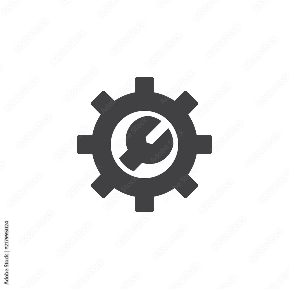 Wrench with gear vector icon. filled flat sign for mobile concept and web design. Maintenance simple solid icon. Settings symbol, logo illustration. Pixel perfect vector graphics Wrench with gear vector icon. filled flat sign for mobile concept and web design. Maintenance simple solid icon. Settings symbol, logo illustration. Pixel perfect vector graphics