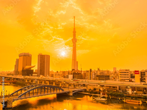 Photography Beautiful cityscape with tokyo sky tree around architecture and building of toky