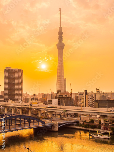Beautiful cityscape with tokyo sky tree around architecture and building of tokyo city japan © siraphol
