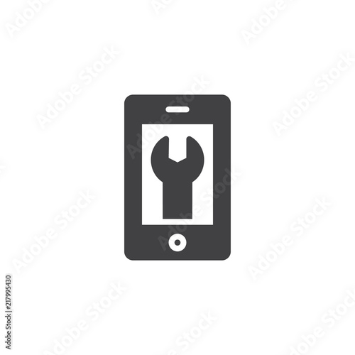 Phone with wrench vector icon. filled flat sign for mobile concept and web design. Mobile repair simple solid icon. Symbol, logo illustration. Pixel perfect vector graphics