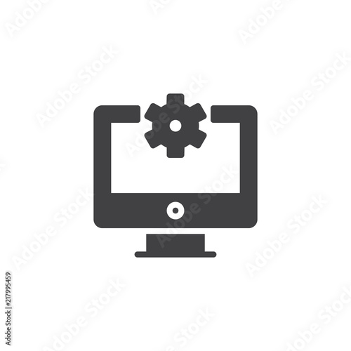 Repair Computer vector icon. filled flat sign for mobile concept and web design. Gear on display simple solid icon. Symbol, logo illustration. Pixel perfect vector graphics