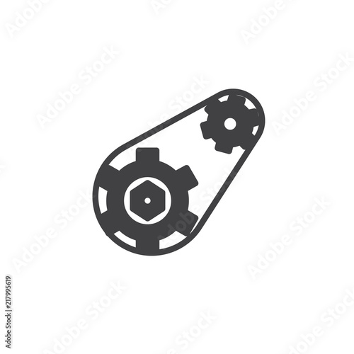 Gears with belt vector icon. filled flat sign for mobile concept and web design. Engine gears simple solid icon. Mechanical engineering symbol, logo illustration. Pixel perfect vector graphics