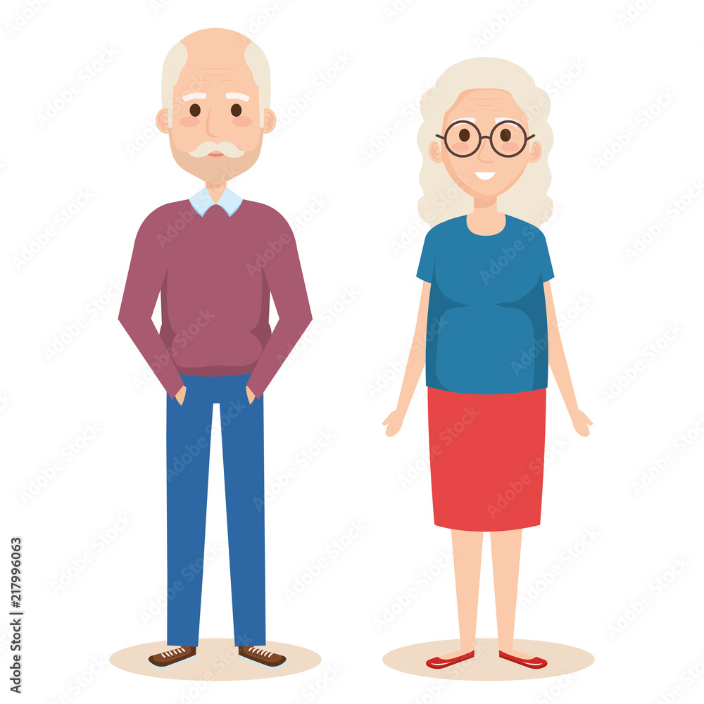 cute grandparents couple characters