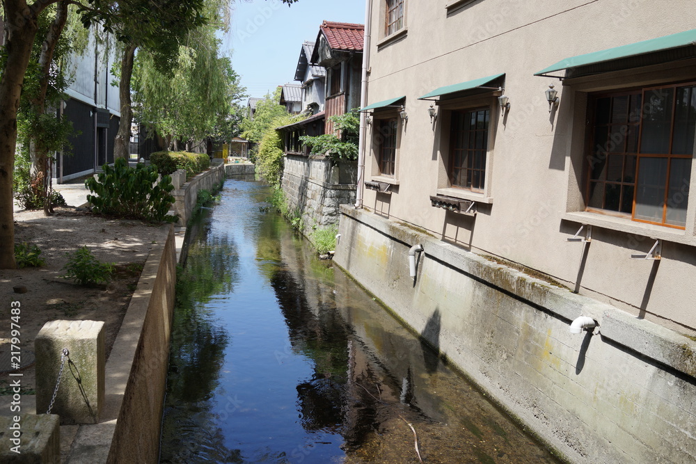 街中の小川 川 小川 用水路 夏 黒壁スクエア 街中の小川 川 小川 用水路 夏 黒壁スクエア
