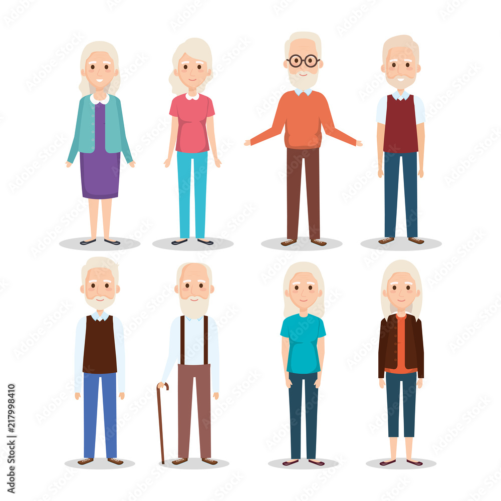 cute grandparents group characters