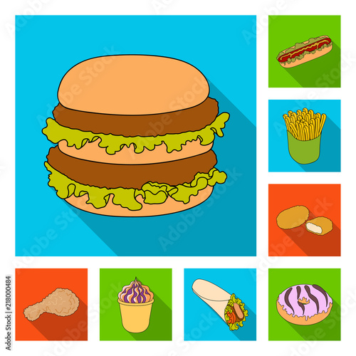 Fast food flat icons in set collection for design.Food from semi-finished products vector symbol stock web illustration.
