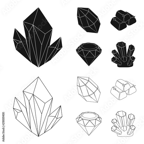 Crystals, minerals, gold bars. Precious minerals and jeweler set collection icons in black,outline style vector symbol stock illustration web.