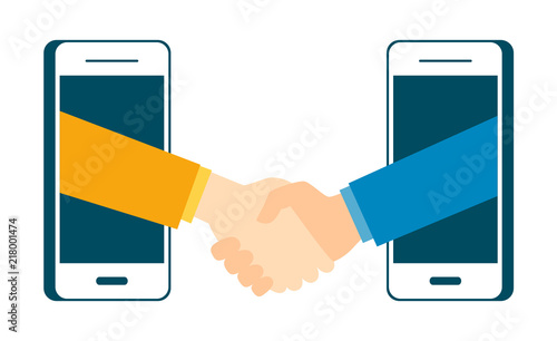 Business investor transaction handshake with smart phone