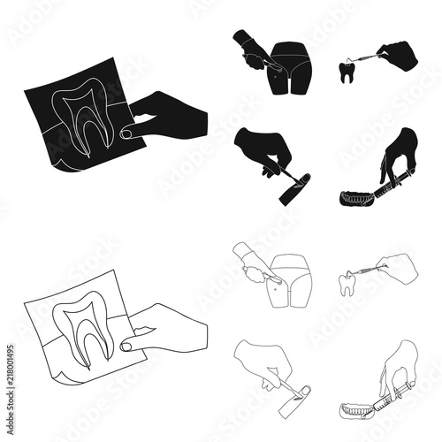 Tooth, X-ray, instrument, dentist and other web icon in black,outline style.surgeon, abscess, scalpel icons in set collection.