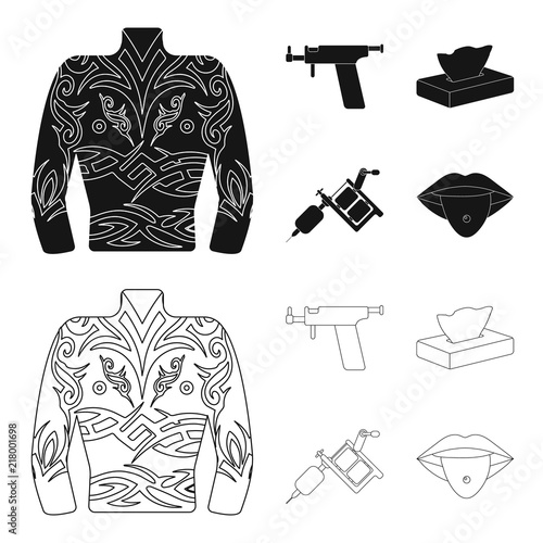 Body tattoo, piercing machine, napkins. Tattoo set collection icons in black,outline style vector symbol stock illustration web.