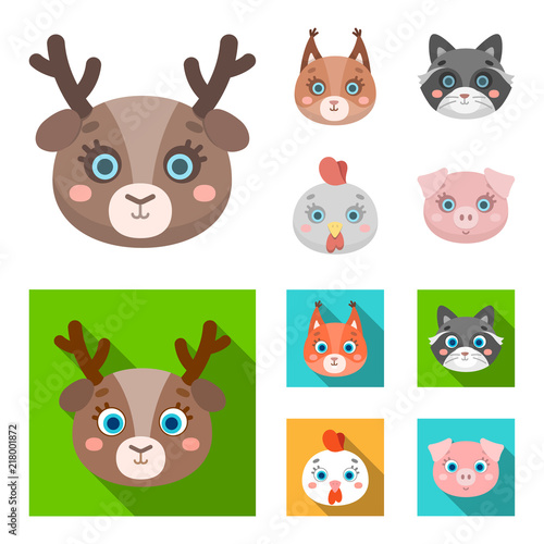 Protein, raccoon, chicken, pig. Animal muzzle set collection icons in cartoon,flat style vector symbol stock illustration web.