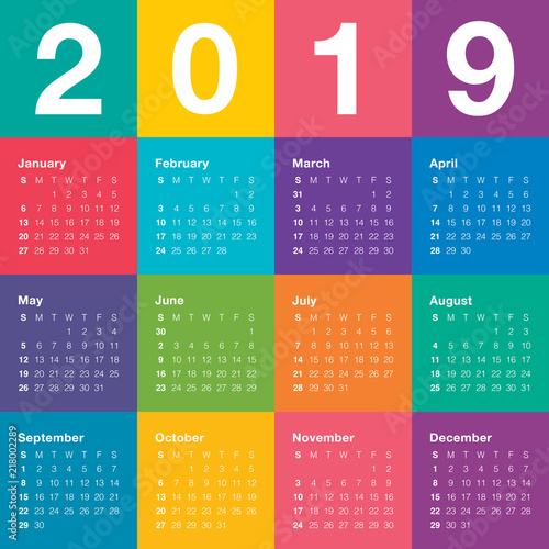Year 2019 calendar vector design template
