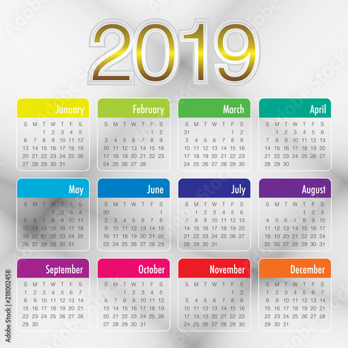 Year 2019 calendar vector design template