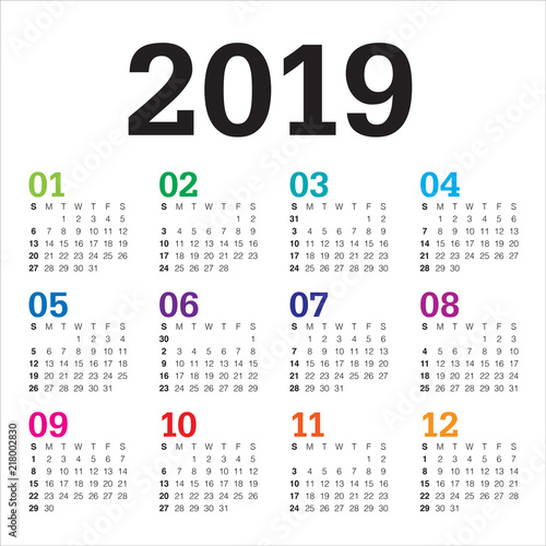Year 2019 calendar vector design template