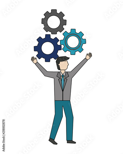 businessman with gear machine isolated icon