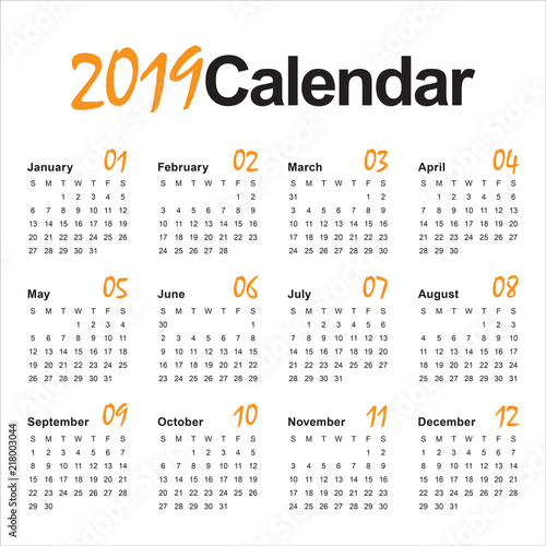 Year 2019 calendar vector design template