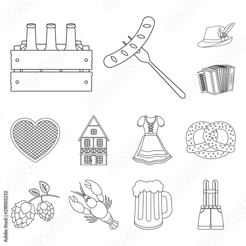 October festival in Munich outline icons in set collection for design.Tradition and fun vector symbol stock web illustration.